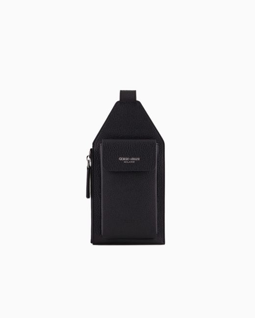 Giorgio Armani Black Printed Leather Smartphone Case for men