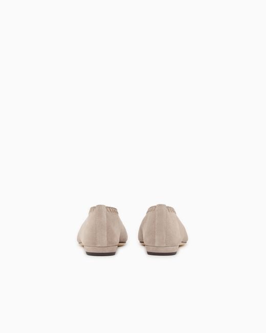 Giorgio Armani White Suede Ballerinas With Embroidery