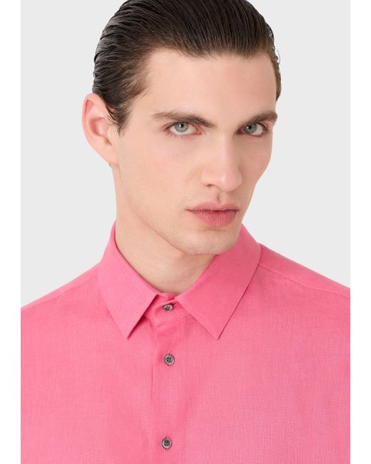 Camicia In Lino di Giorgio Armani in Pink da Uomo