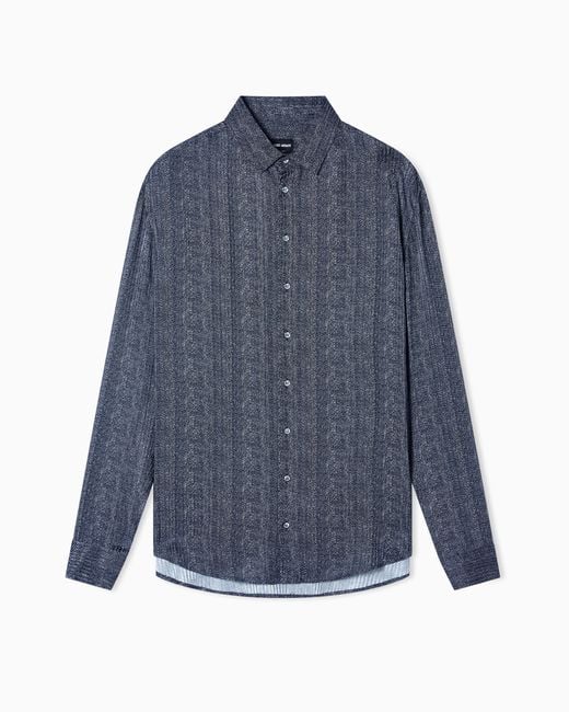 Camisa Regular Fit De Viscosa Y Seda Estampada Giorgio Armani de hombre de color Blue