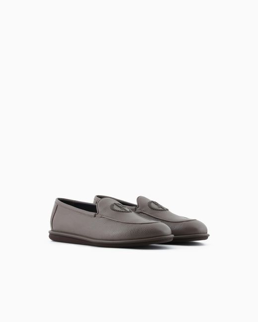 Giorgio Armani White Deerskin Loafers With Embroidered Logo for men