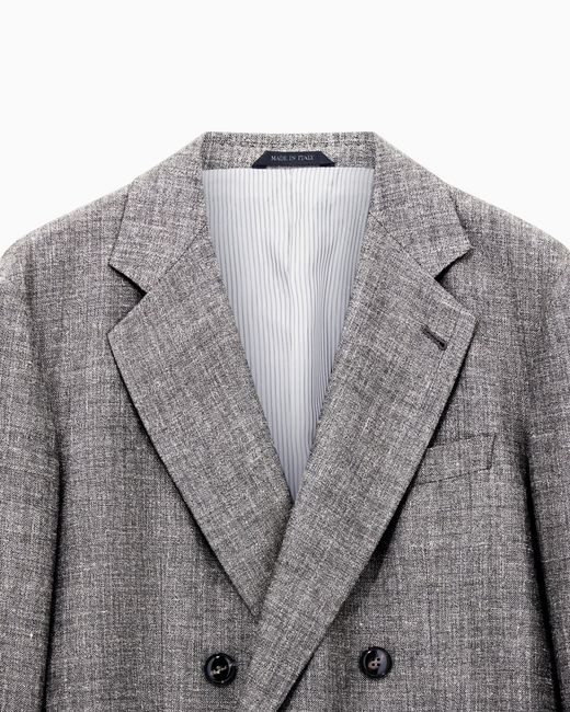 Giorgio Armani Gray Silk And Linen Double-Breasted Jacket for men