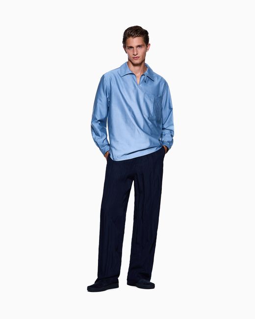 Giorgio Armani Blue Cotton And Silk Twill Shirt for men