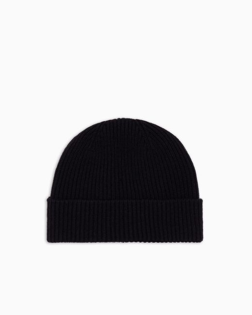 Giorgio Armani Blue Ribbed Cashmere Beanie With Cuff for men