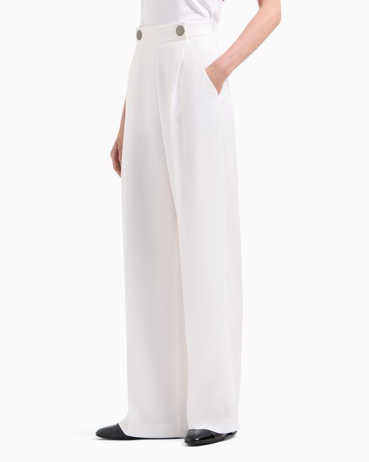 Pantalones De Una Pinza De Cady De Crepé De Seda Giorgio Armani de color White
