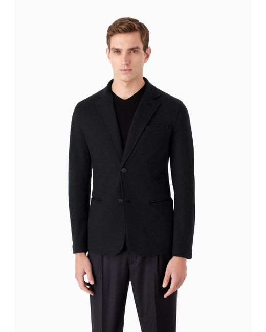 Giorgio Armani Black Icon Single-breasted Jacket In Pure Cashmere Jersey Cloth for men
