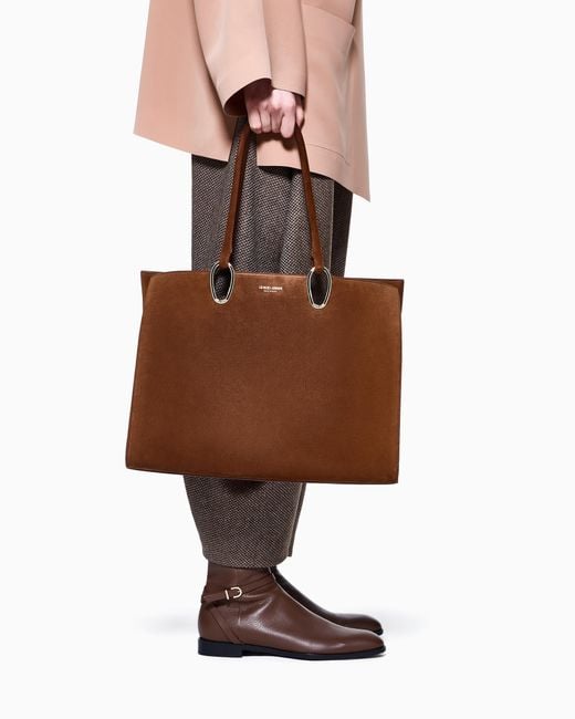 Giorgio Armani Brown Mittelgroße Shopper-Tasche Aus Veloursleder