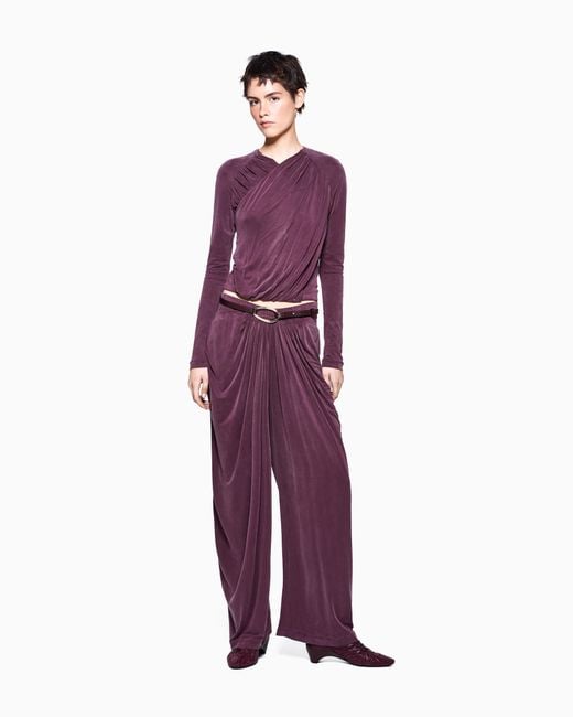 Giorgio Armani Purple Trouser With Wide Leg And Front Draping