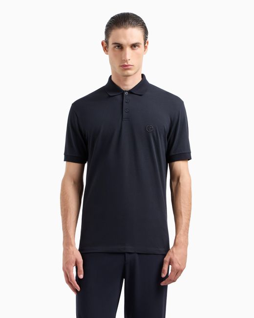Giorgio Armani Poloshirt Aus Elastischem Baumwollpikee in Blue für Herren