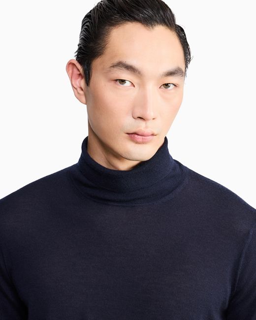Giorgio Armani Blue Sweater Regular Fit Plain Knit Cashmere for men