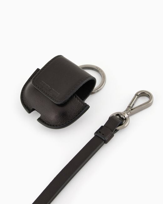 Giorgio Armani White Nappa Airpods Case With Strap And Metal Carabiner for men