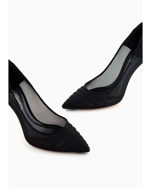 Zapatos De Salón De Tul Con Bordado De Ante Giorgio Armani de color Black