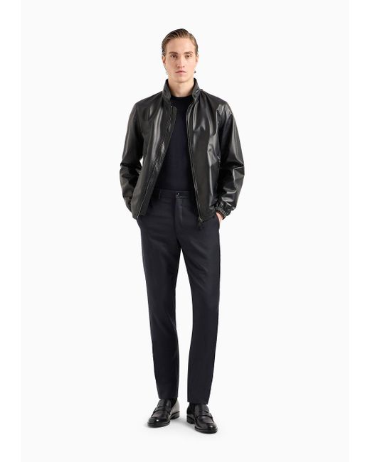 Giorgio Armani Gray Nappa Leather Blouson With Zip for men