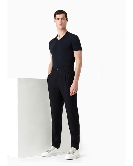Giorgio Armani Black Stretch Viscose Jersey Short-sleeved Polo Shirt for men