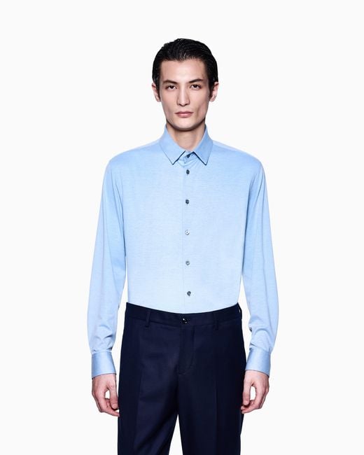 Giorgio Armani Blue Slim-Fit Mélange Cotton-Blend Jersey Shirt for men