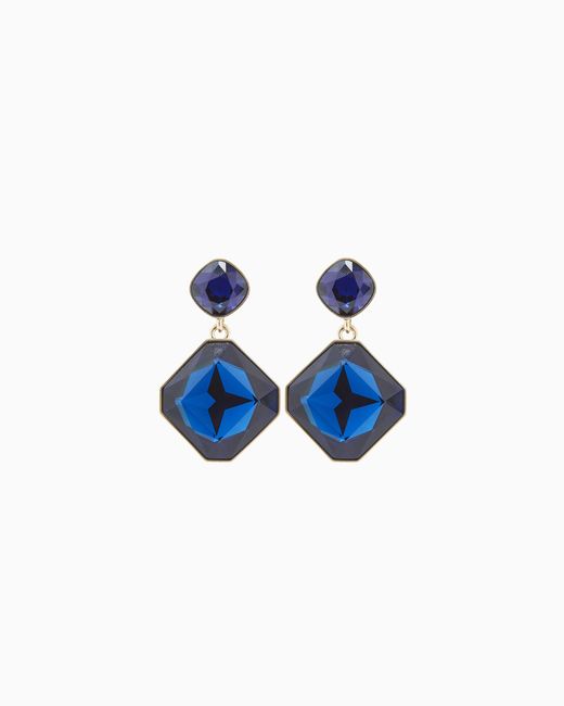 Giorgio Armani Blue Pendant Earrings With Swarovski Crystals