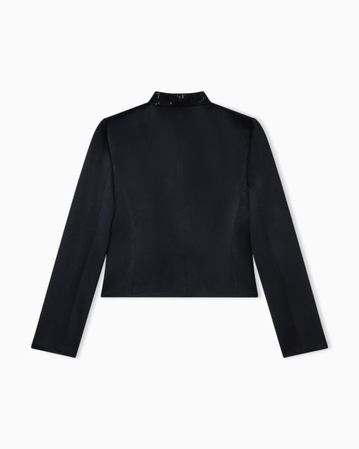 Giorgio Armani Blue Short Viscose And Silk Jacket With Rhinestone Detail