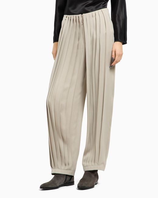 Giorgio Armani White Asv Pleated Triple Silk Georgette Trousers