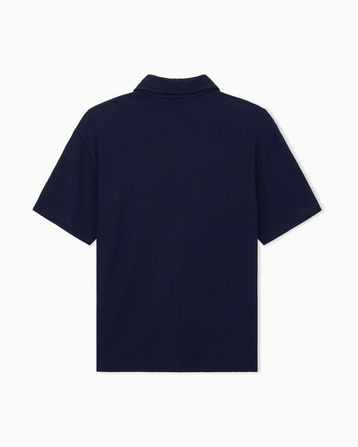 Giorgio Armani Blue Polo Shirt Regular Fit Viscose Seersucker Jersey for men