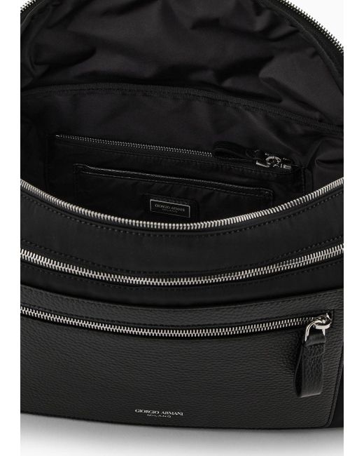 Giorgio Armani Black Asv Nylon And Pebbled Leather Large Crossbody Bag for men