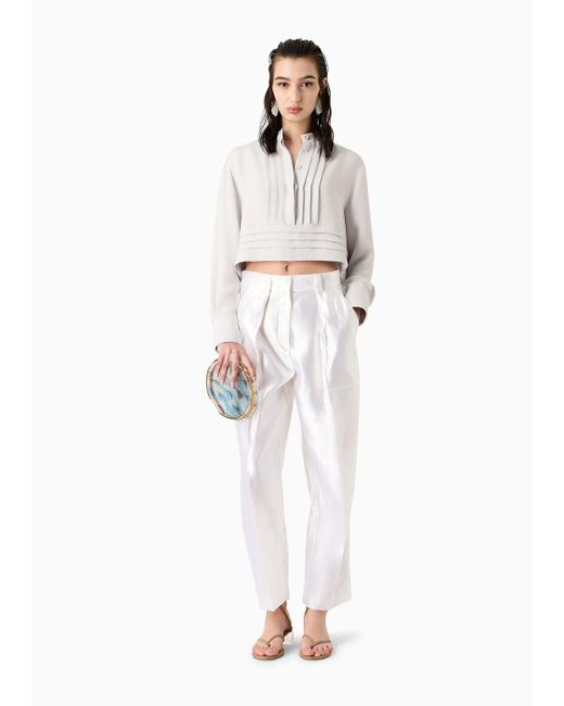 Giorgio Armani White Silk And Linen Straight Trousers