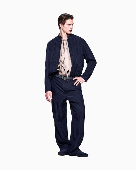 Giorgio Armani Blue Viscose Technical Twill Flat-Front Trousers for men