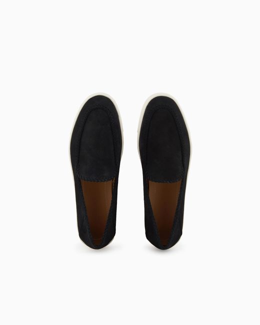 Giorgio Armani White Suede Slip On With Threading And Rubber Sole for men