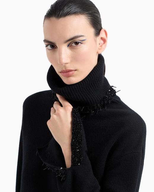 Giorgio Armani Black Rollkragenpullover Aus Kaschmir Und Wolle Mit Stickerei