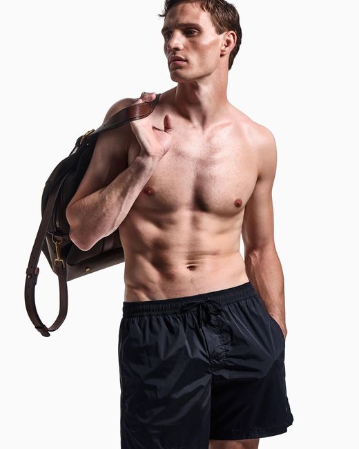 Giorgio Armani Black Elastic Waist Swim Trunks for men