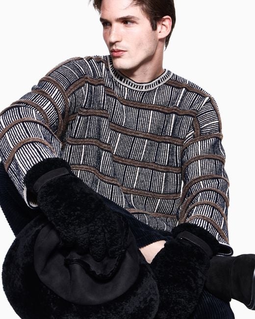Giorgio Armani Blue Sweater Oversized Ribbed Silk And Virgin Wool Blend for men