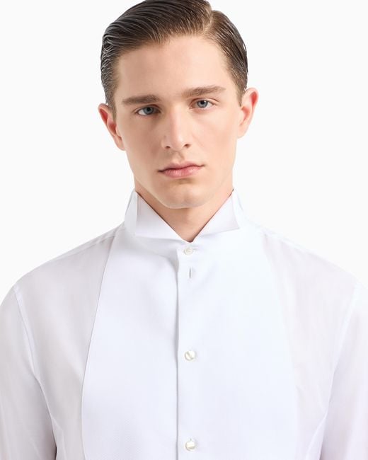 Giorgio Armani White Cotton Tuxedo Shirt for men