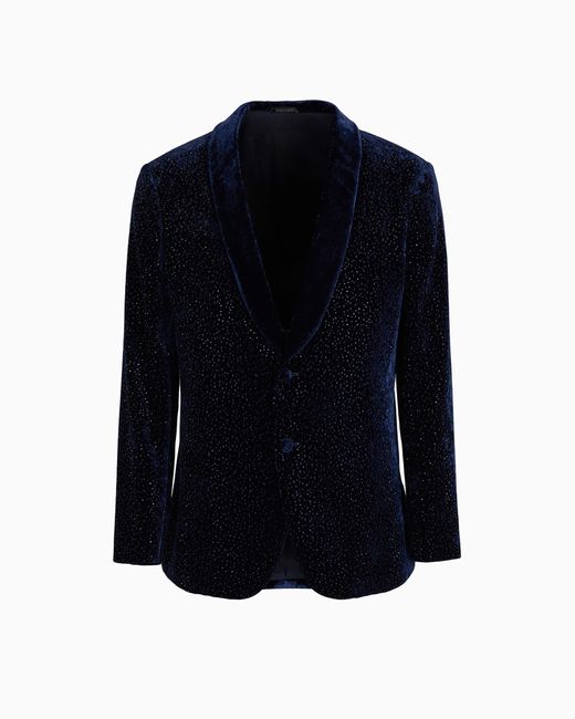Giorgio Armani Giorgio's Einreihige Smokingjacke Aus Samt, Mit Kristallsteinen in Blue für Herren