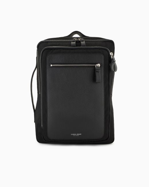 Giorgio Armani Black Nylon And Pebbled-Leather Backpack for men