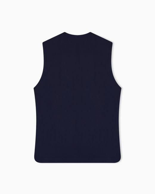Giorgio Armani Blue Technical Cady Top With Shaped Neckline