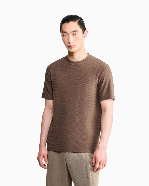 Giorgio Armani Brown T-Shirt Regular Fit Chevron Jacquard Stretch Virgin Wool for men