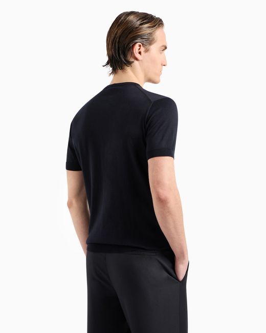 Jersey De Seda Y Algodón Con Cuello Redondo Y Manga Corta Giorgio Armani de hombre de color Black