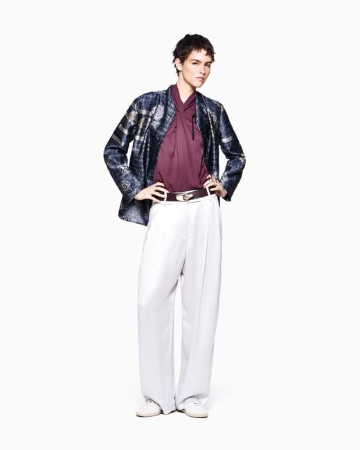 Giorgio Armani Blue Floral Jacquard Blazer With A Guru Collar And Tassel Button