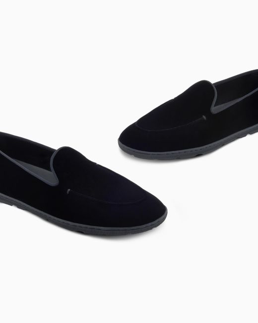 Giorgio Armani White Velvet Slip On Shoes With A Flexible Rubber Sole for men