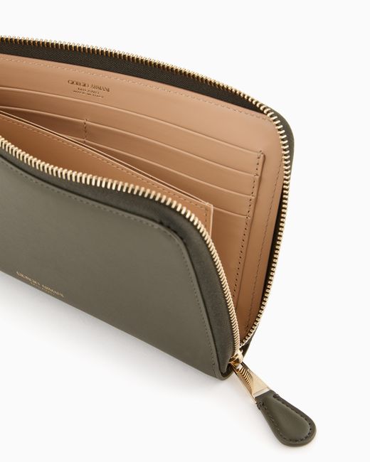 Giorgio Armani Gray Leather Wrap-Around Zip Wallet
