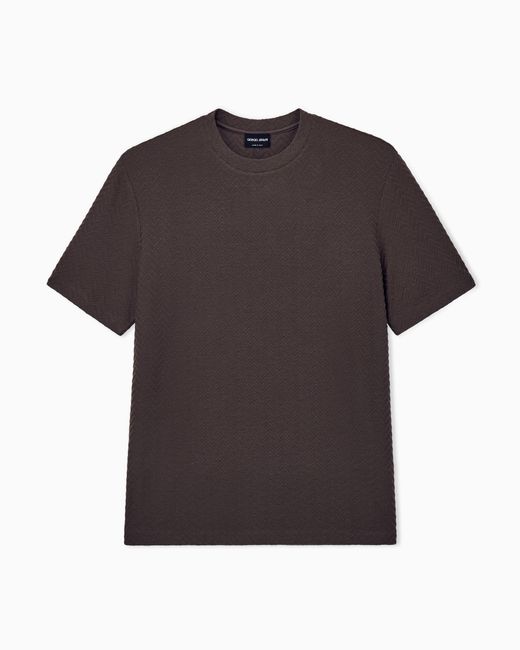 Giorgio Armani Brown T-Shirt Regular Fit Chevron Jacquard Stretch Virgin Wool for men