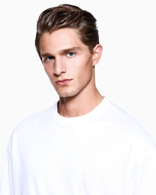 Giorgio Armani White Organic Cotton Interlock Crew-Neck T-Shirt for men