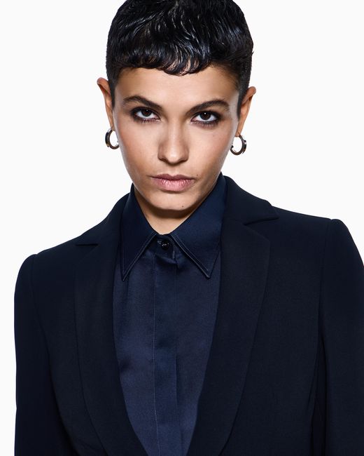 Giorgio Armani Blue Mulberry Silk Single-Breasted Jacket