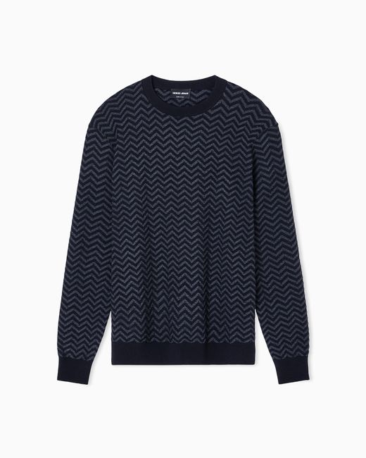 Giorgio Armani Men's Black Plated Chevron Virgin Wool, Crew-Neck