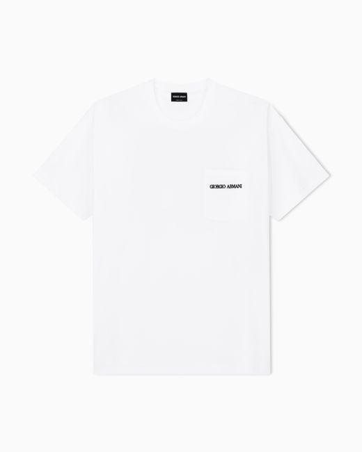 Giorgio Armani White Cotton Interlock Jersey T-Shirt With Print On The Back for men