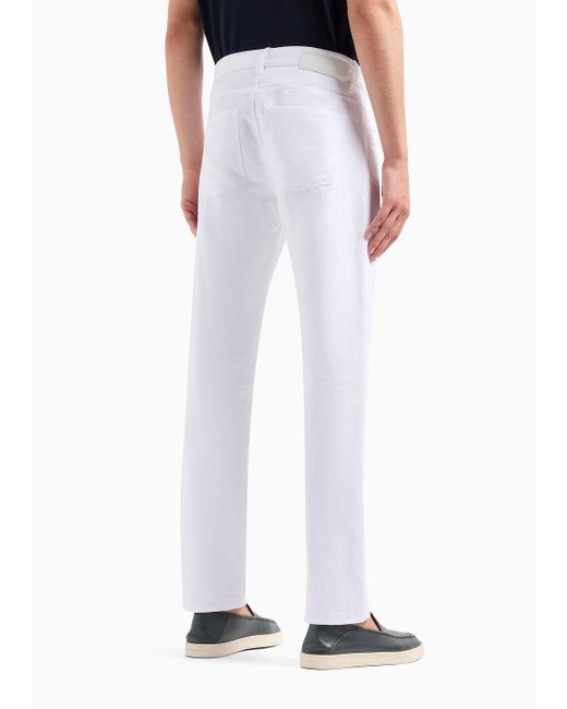 Giorgio Armani White 5-pocket, Regular-fit Trousers In Linen And Cotton for men