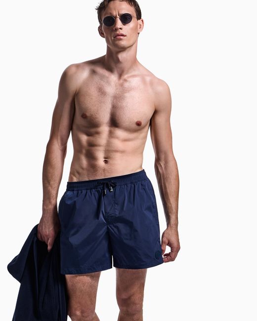 Giorgio Armani Blue Elastic Waist Swim Trunks for men