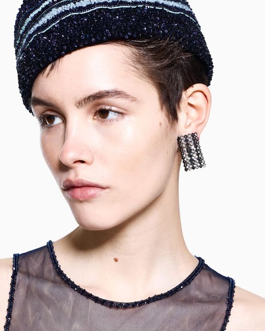 Orecchini A Clip Con Strass di Giorgio Armani in White