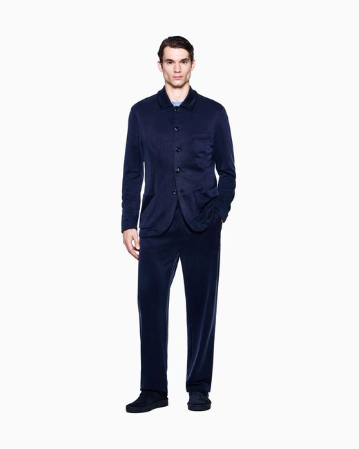 Giorgio Armani Blue Cupro-Blend Flat-Front Trousers for men