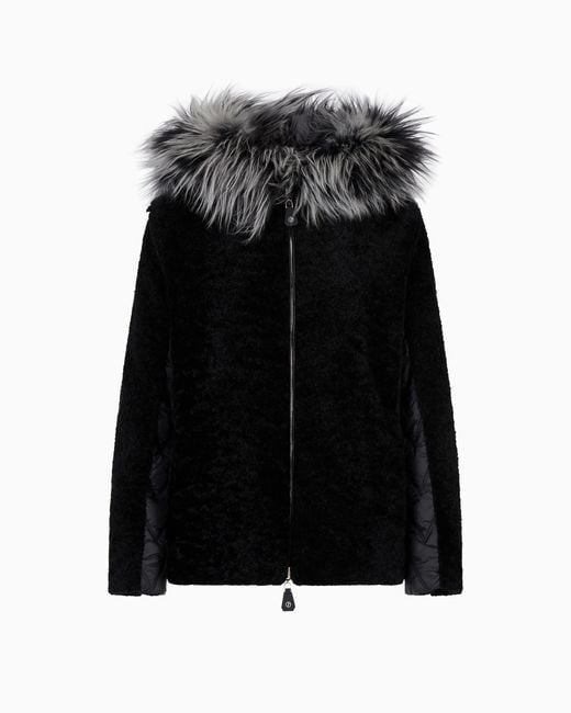 Giorgio Armani Black Caban Zum Wenden Aus Shearling-Lammfell