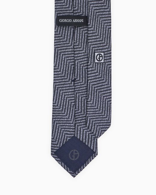 Giorgio Armani White Silk Tie With Chevron Print for men